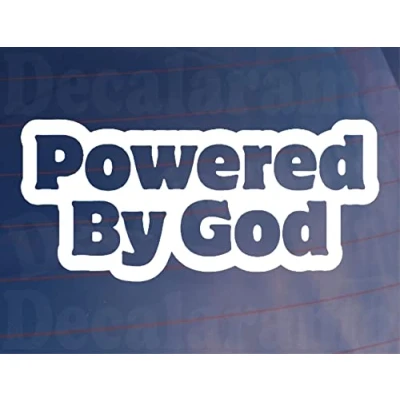 Image of Car Sticker POWERED BY GOD Religious Novelty Van Truck Window Bumper Boot Decal