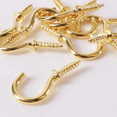 Image of 100x Small Polished Brass Cup Hooks 13mm