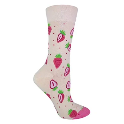 Image of TALKIE Socks Ladies Cotton Rich Quirky Funky Novelty Design Fruit (4 8 UK, Strawberry)