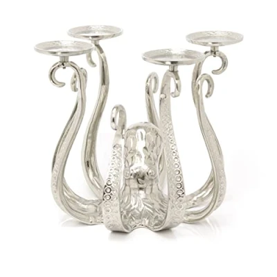 Image of Unique Extra Large Octopus Candle Holder Silver Metal Candelabra Candlestick 4 Pillar