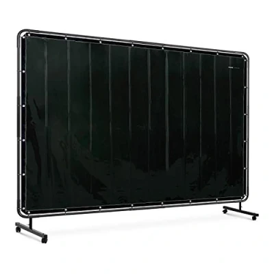 Image of Stamos Welding Group Vinyl Screen Curtain Weld Kevlar® Seams 239 x 196 cm SWS02N (Fireproof Plastic, Synthetic Fibres, Black Painted Steel, 4 Wheels, 2 Brakes)
