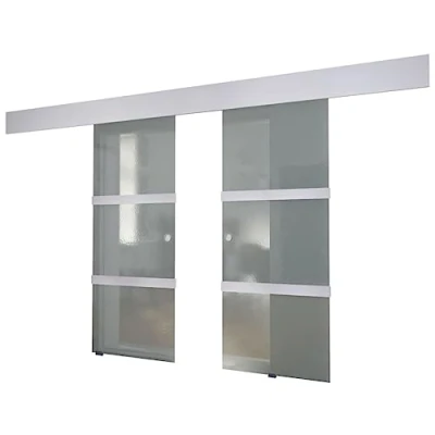 Image of vidaXL Double Sliding Door Glass Track System, White, Modern,