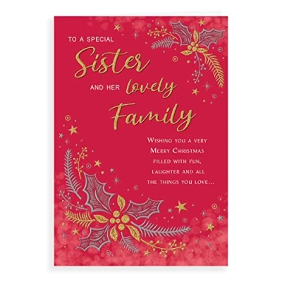Image of Piccadilly Greetings Classic Christmas Card Sister &amp; Family 9 x 6 inches Regal Publishing