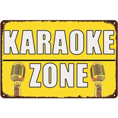 Image of Karaoke Zone Metal Signs Vintage Music Poster Tin Sign, Funny Room Door Sign Wall Decor Retro Bar Coffee Club Pub Gift 8x12 Inch
