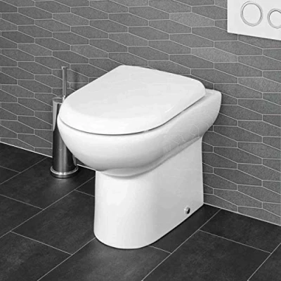 Image of Modern Back to Wall Toilet BTW Pan Bathroom WC Round Soft Close Top Mounted Seat Ceramic White