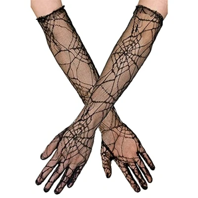 Image of Boland Widow Web Gloves Black Spider Lace for Halloween, Witches Night, Horror Parties, Cosplay, Theme and More One Size