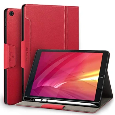 Image of Antbox Case for iPad 9/8/7th Generation 10.2&#039;&#039; 2021/2020/2019 with Built in Apple Pencil Holder Auto Sleep/Wake Function PU Leather Smart Cover (Red)