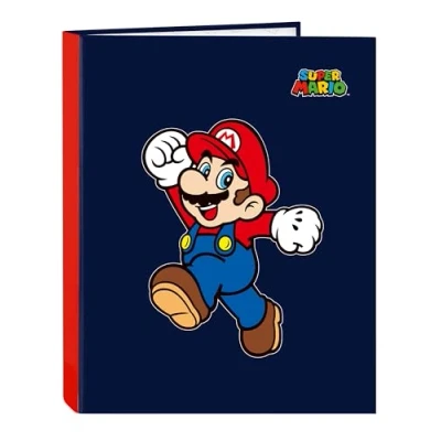 Image of Super Mario World Folder with 4 Rings, Ideal for Children of Different Ages, Comfortable and Versatile, Quality Resistance, 26.5 x 33 cm, Navy Blue, Navy, Estándar, Casual