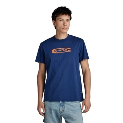 Image of G STAR RAW Men&#039;s Distressed Old School Logo T Shirt, blue (imperial D24365 336 1305), M