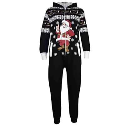 Image of A2Z 4 Kids Girls Boys Novelty Christmas Santa Print Xmas Onesie Black 9 10