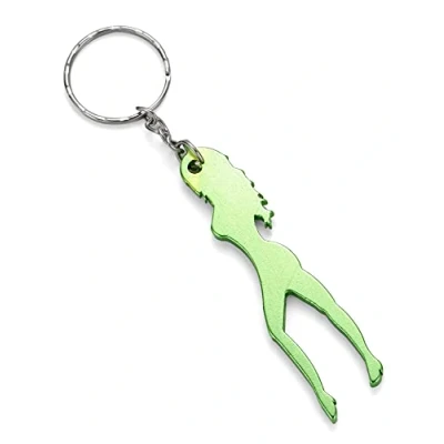 Image of Komonee Sexy Silhouette Green Keyring Bottle Opener Key Chain Metal Woman Novelty Lady Ring