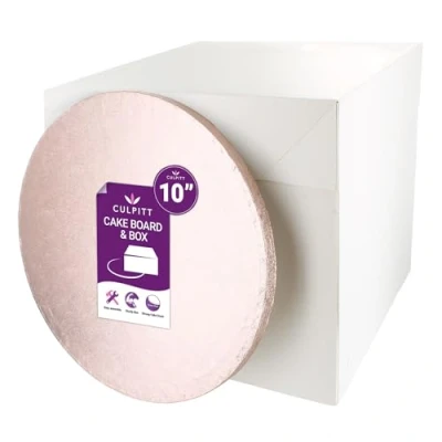 Image of Culpitt Rose Gold Board &amp; Tall Box Set 10&quot; White Cake Coloured Drum, And Colourful Board, Storage Transport Combo For Decorated Tiered Cakes