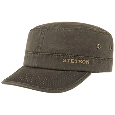 Image of Stetson Datto Men&#039;s Army Cap Water Repellent Cotton Summer/Winter with UV 40+ Sun Protection Washed Leather Look (Oilskin) Urban Brown L (58 59 cm)