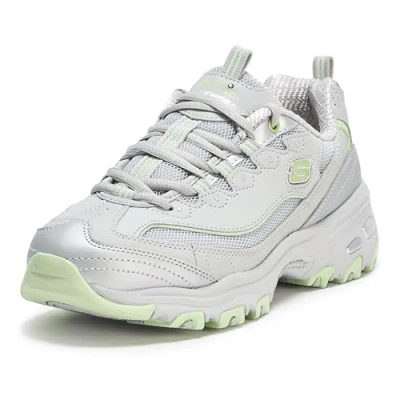 Image of Skechers D&#039;LITES Trainers, Women&#039;s, Size: 8, Gray/silver/lime Imitation leather/ textile