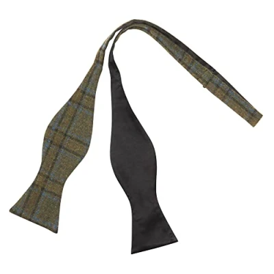 Image of King &amp; Priory Olive Green Brown Check Self Tie Bow Tie, Plaid