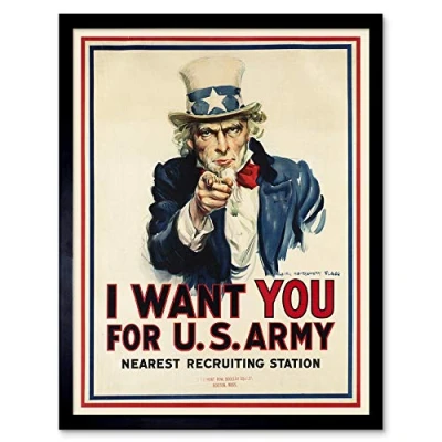 Image of Wee Blue Coo War Wwi USA Uncle Sam Want You Army Iconic Art Print Framed Poster Wall Decor 12X16 Inch