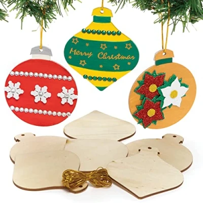 Image of Baker Ross FC117 Christmas Wooden Baubles Pack of 12, Make Your Own Decorations, Crafts for Kids, Hanging Decorations Trees
