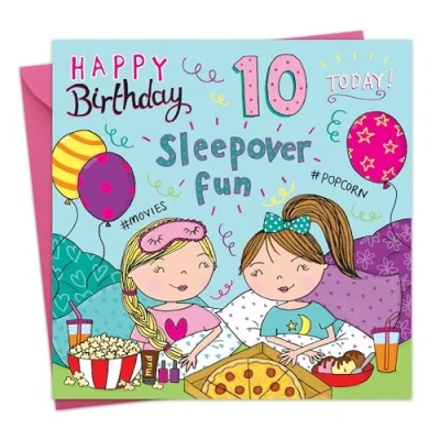 Image of Twizler 10th Birthday Card for Girls Sleepover Age 10 Happy Girl Daughter Year Old Childrens Granddaughter Ten