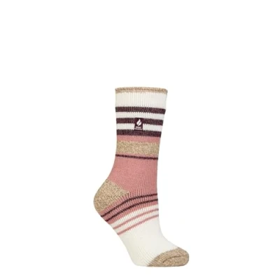 Image of Women&#039;s 1 Pair SOCKSHOP Heat Holders 2.3 TOG Patterned Thermal Socks Cherith Cream / Muted Coral 4 8