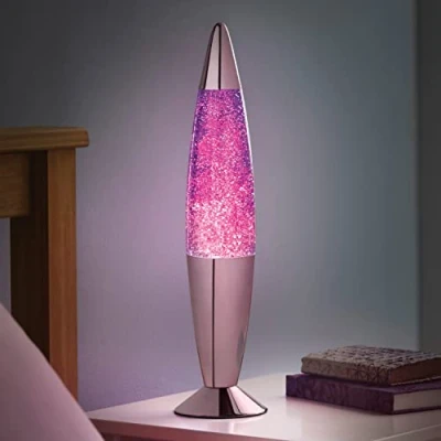 Image of Global Gizmos 16&quot; Purple Glitter Lamp Chrome Effect