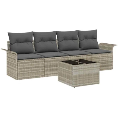 Image of vidaXL 5 Piece Garden Sofa Set with Cushions Light Grey Poly Rattan