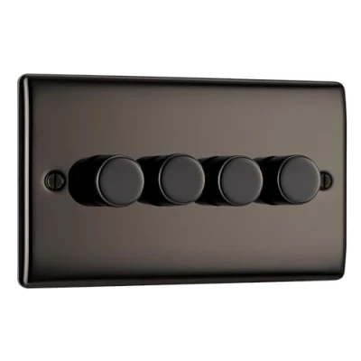 Image of BG Electrical Quadruple Push Button Intelligent Dimmer Light Switch, Black Nickel, Round Edge, 2 Way