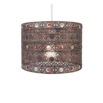 Image of Antique Bronze Gem Moroccan Style Chandelier Ceiling Light Shade Fitting Round Universal,