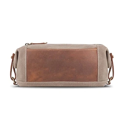 Image of LONDO Toiletry Bag Genuine Leather and Canvas Travel Dopp Kit (Light Brown)