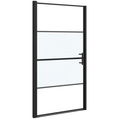 Image of vidaXL Shower Door 100x178 cm Half Frosted Tempered Glass Black
