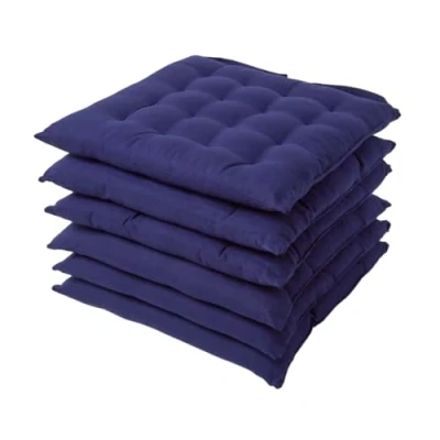 Image of HOMESCAPES Navy Blue Seat Pads for Dining Chair, Set of 6 100% Cotton Chair with Straps, 40x40 cm