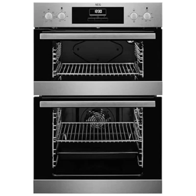 Image of AEG 6000 Built In Electric Double Oven DEB331010M, Multilevel Cooking, 66L Main Capacity, 875x560x550 mm, Enamel Cleaning, LED Display, Stainless Steel