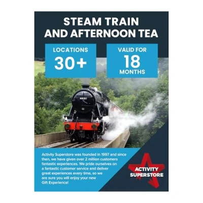 Image of Activity Superstore Steam Train and Afternoon tea Gift Experience Avaliable at 55+ UK Locations, Days, Gifts, Couples Retirement Gifts