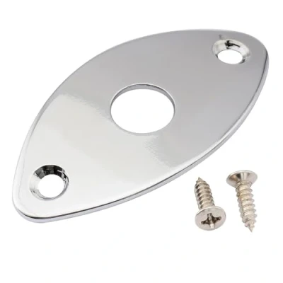 Image of Musiclily Pro Steel Curved Oval Jack Plate for Electric Guitar and Bass, Chrome