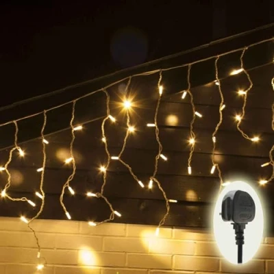 Image of Qbis Outdoor Icicle Lights, Commercial Christmas Lights. Connectable Lights Mains Powered Starter Pack, Warm White Static + Randomly Twinkling (Warm Pack)