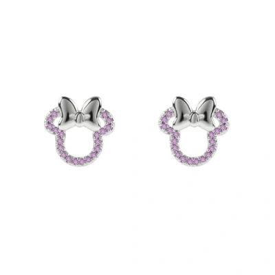 Image of Minnie Mouse Girls Pink Stone Set Silver Plated Stud Earrings