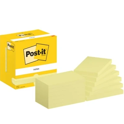 Image of Post it Notes Canary Yellow, Pack of 12 Pads, 100 Sheets per Pad, 76 mm x 127 mm, Yellow Color Self stick For Note Taking, To Do Lists &amp; Reminders