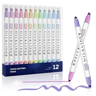 Image of EooUooIP Highlighters Pen, 12 Colors Broad and Fine Tips Pastel Pens for School Student Office