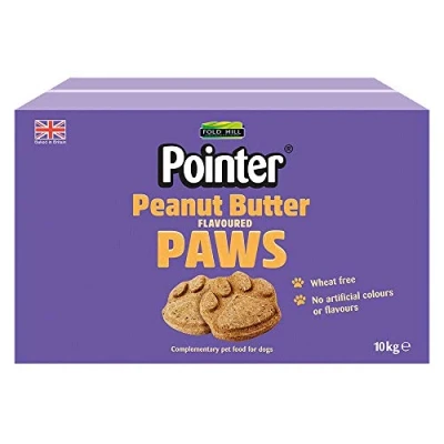 Image of Pointer Peanut Butter Paws Adult Dog Treats Wheat Free with No Artificial Flavourings, Perfect for Healthy Teeth, 10kg Box