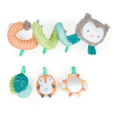Image of Ingenuity Nally &amp; Friends Spiral Activity Toy Bar Multi Texture Removable Toys, BPA Free Silicone Teether