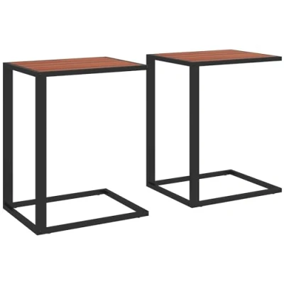 Image of HOMCOM C Shaped Side Table, Sofa End Table with Metal Frame, Accent Couch for Living room, Bedroom, Set of 2, Walnut and Black