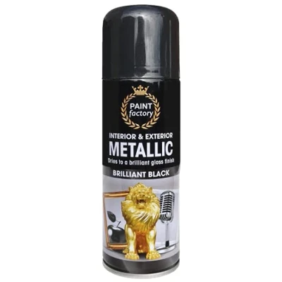 Image of AlezyB 1 x Metallic Brilliant Black Spray Paint 200ml Multi Purpose Aerosol Use for Metal and Wooden Furniture, Ornaments, Decorative Items Much More Interior &amp; Exterior