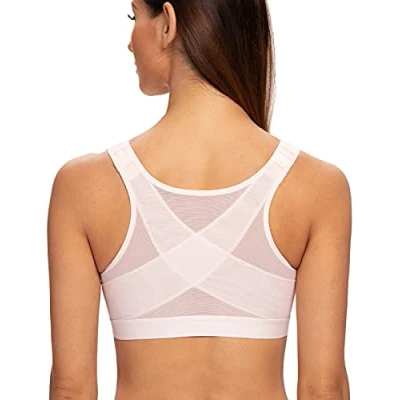 Image of MELENECA Women&#039;s Front Fastening Wirefree Post Surgery Plus Size Back Support Posture Bra Soft Pink 36E