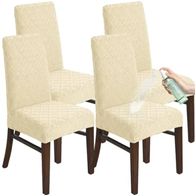 Image of KELUINA Chair Covers for Dining Room Set of 4, Stretch Jacquard Slipcover Covers, Removable Washable Waterproof