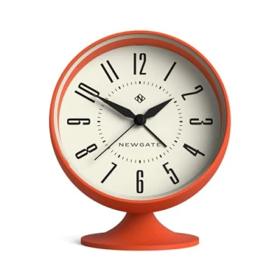 Image of NEWGATE® &#039;Spheric&#039; retro semi dome alarm clock in orange soft touch silicone finish, and silent sweep movement with digital beep sound. Ideal for bedside, desks mantels.