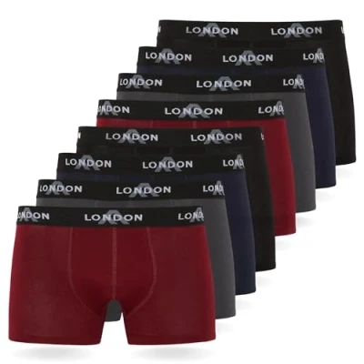 Image of FM London 4/8 Pack Mens Boxers with Elastic Waist Soft Boxer Shorts Men, Stretch Fit Underwear for Everyday Wear Fitted Hipster Men