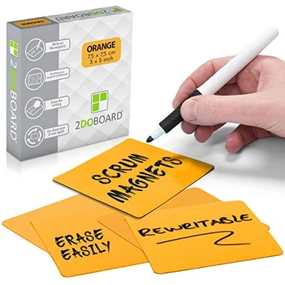 Image of 2DOBOARD 25 Magnetic Notes Sticky 3 x in Fun Dry Erase Whiteboard Magnets for Fridge, Office, Classroom Easy to Clean &amp; Reuse Stick (Orange)