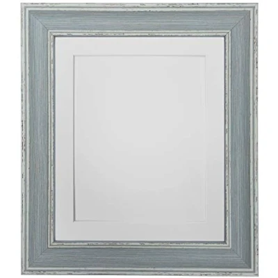 Image of FRAMES BY POST Scandi Distressed Blue Picture Photo Frame with White mount A1 For Image size A2