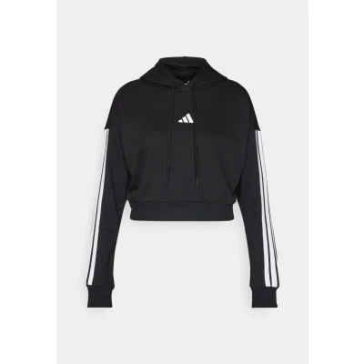 Image of adidas Sportswear Essentials Stripes Cropped Hoodie, Women&#039;s, Size: Medium, Black/white