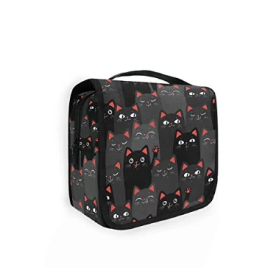 Image of Moyyo Kawaii Black and Grey Cats Toiletry Bag Travel Wash Organised Hanging Gym Camping Portable Cosmetic Organiser for Women Girls Kids