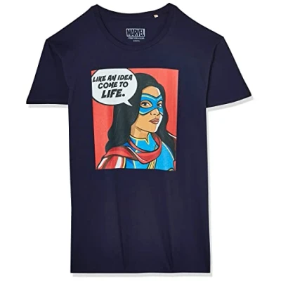 Image of Marvel Men&#039;s Uxmissmts002 T Shirt, Navy Blue, XS